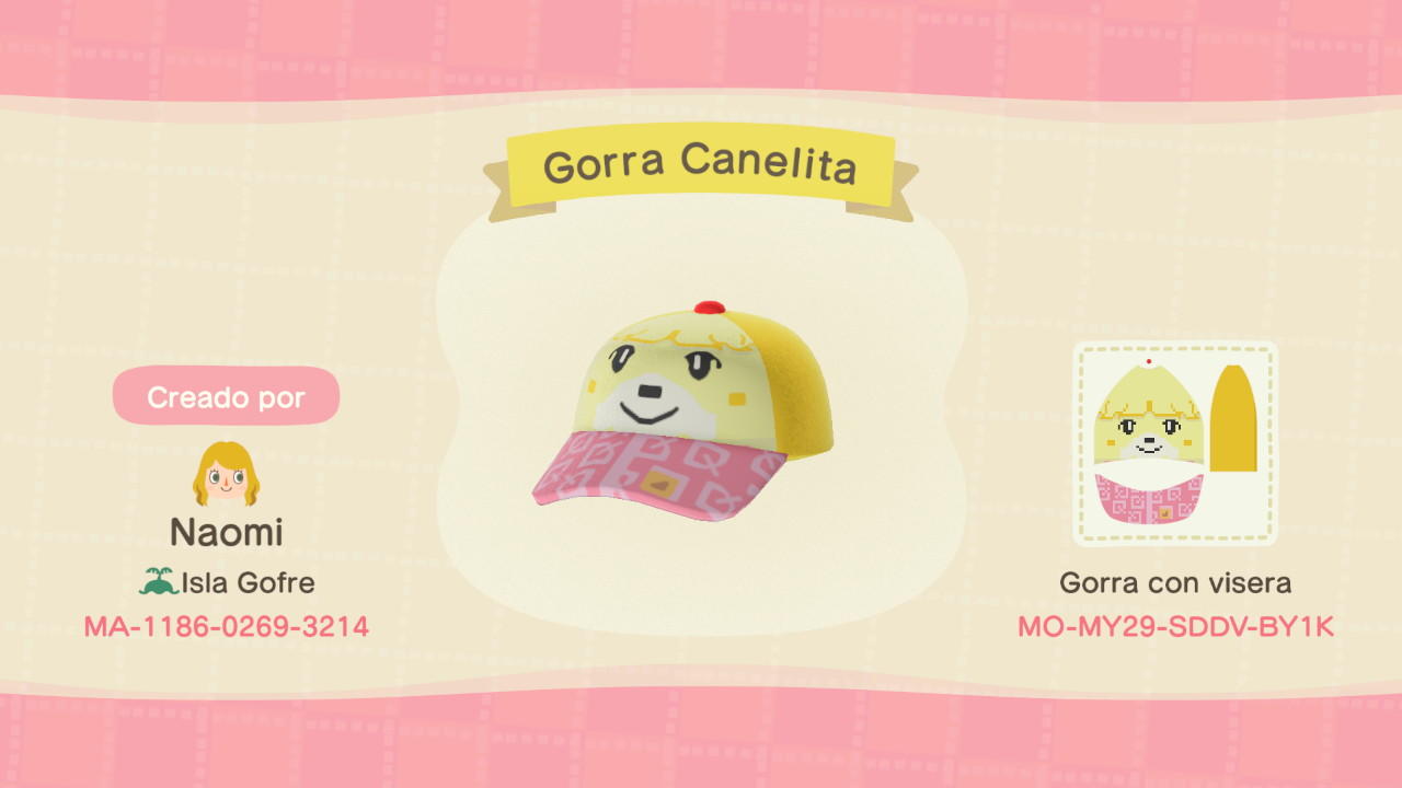 Animal Crossing Design Code: MO-MY29-SDDV-BY1K Gorra Canelita