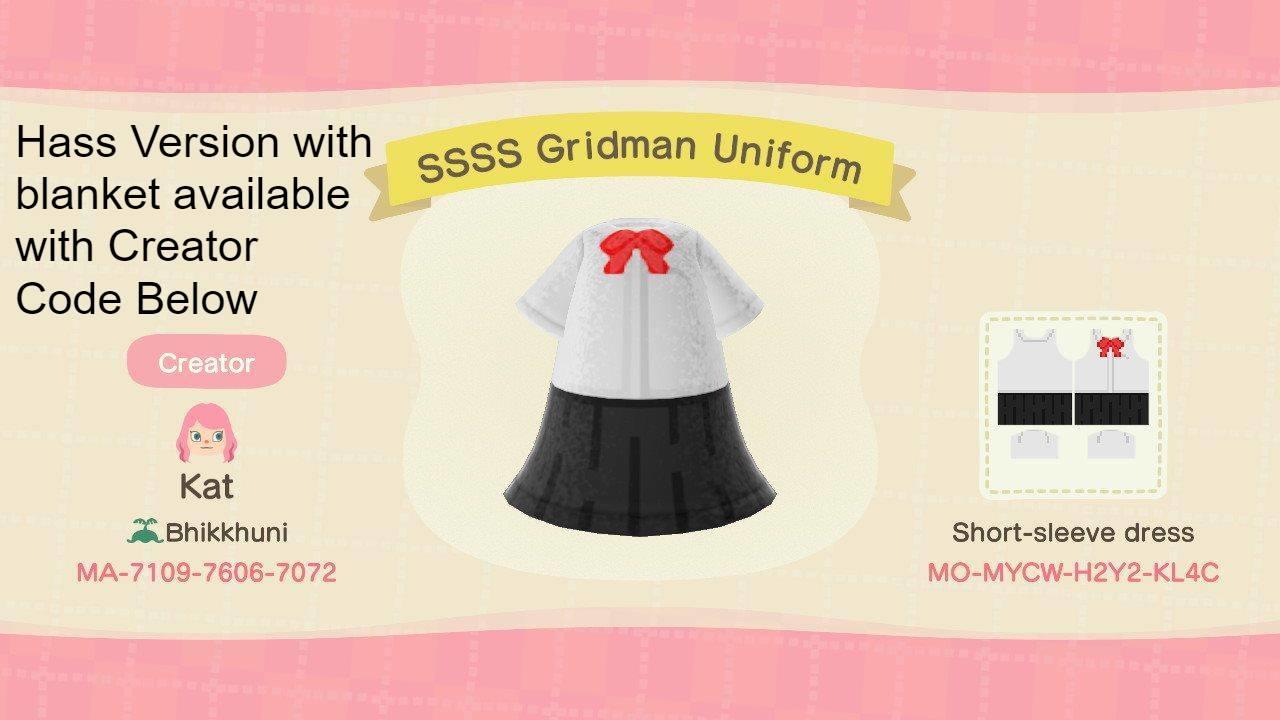 Animal Crossing Design Code: MO-MYCW-H2Y2-KL4C SSSS Gridman Uniforn