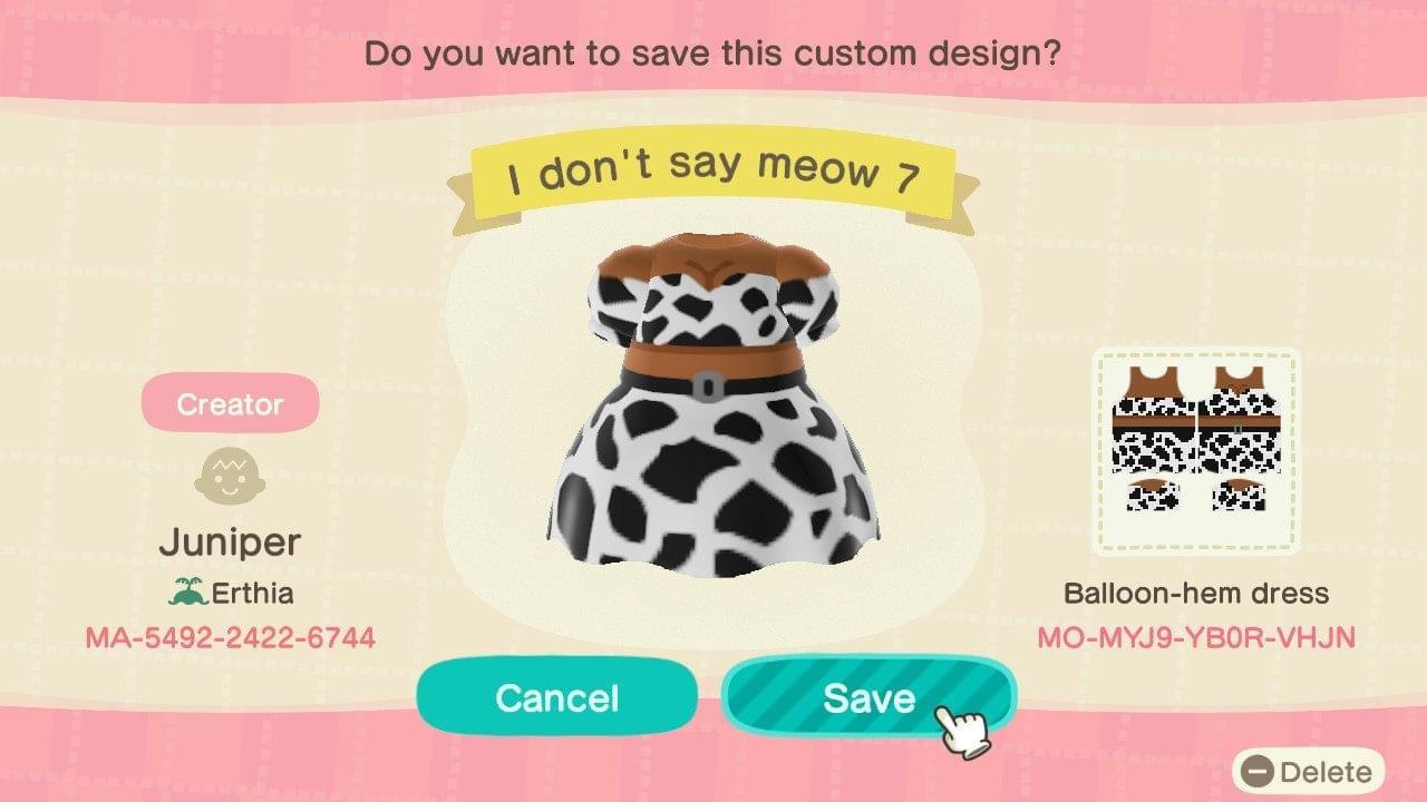 Animal Crossing Design Code: MO-MYJ9-YB0R-VHJN I don’t say meow 7