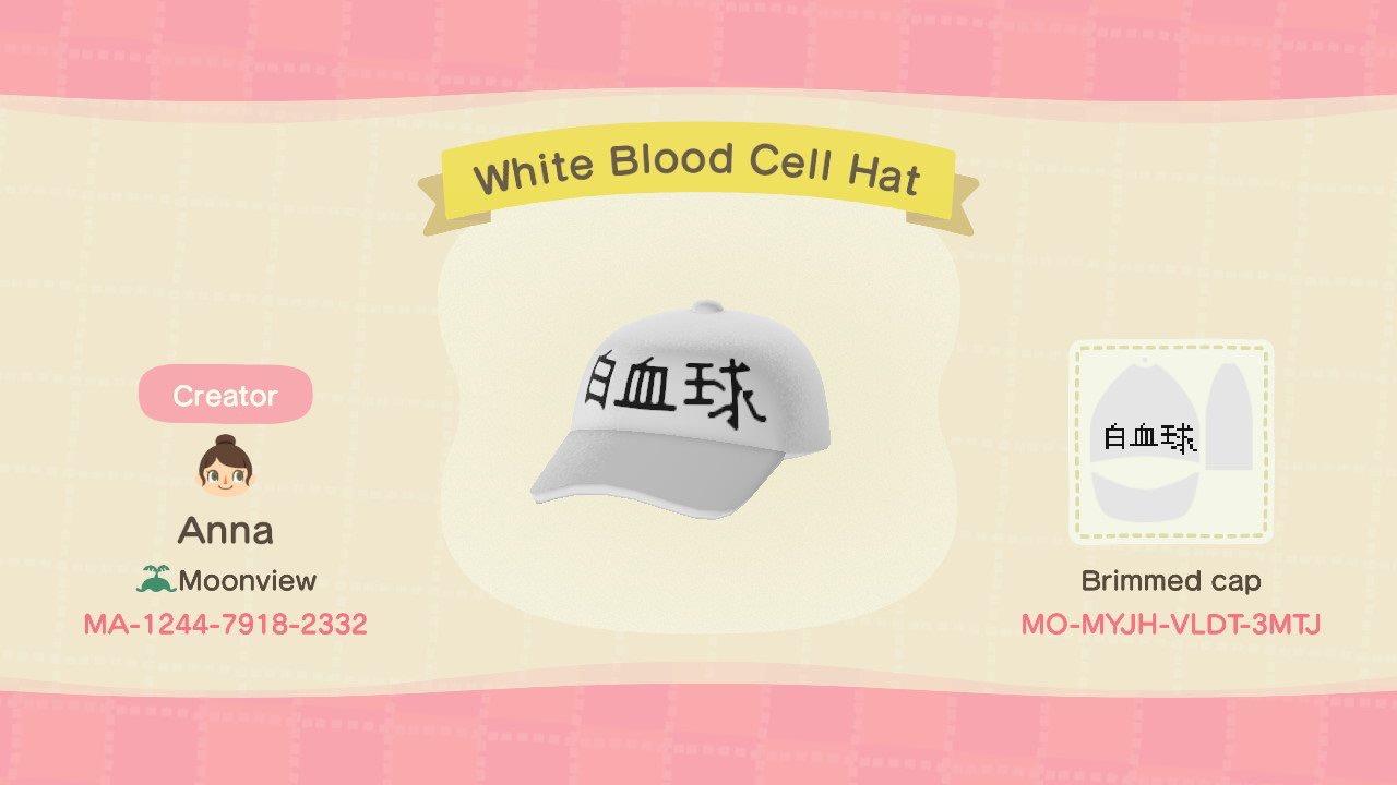 Animal Crossing Design Code: MO-MYJH-VLDT-3MTJ White Blood Cell Hat