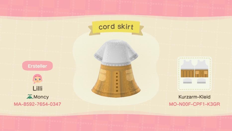 Animal Crossing Design Code: MO-N00F-CPF1-K3GR cord skirt