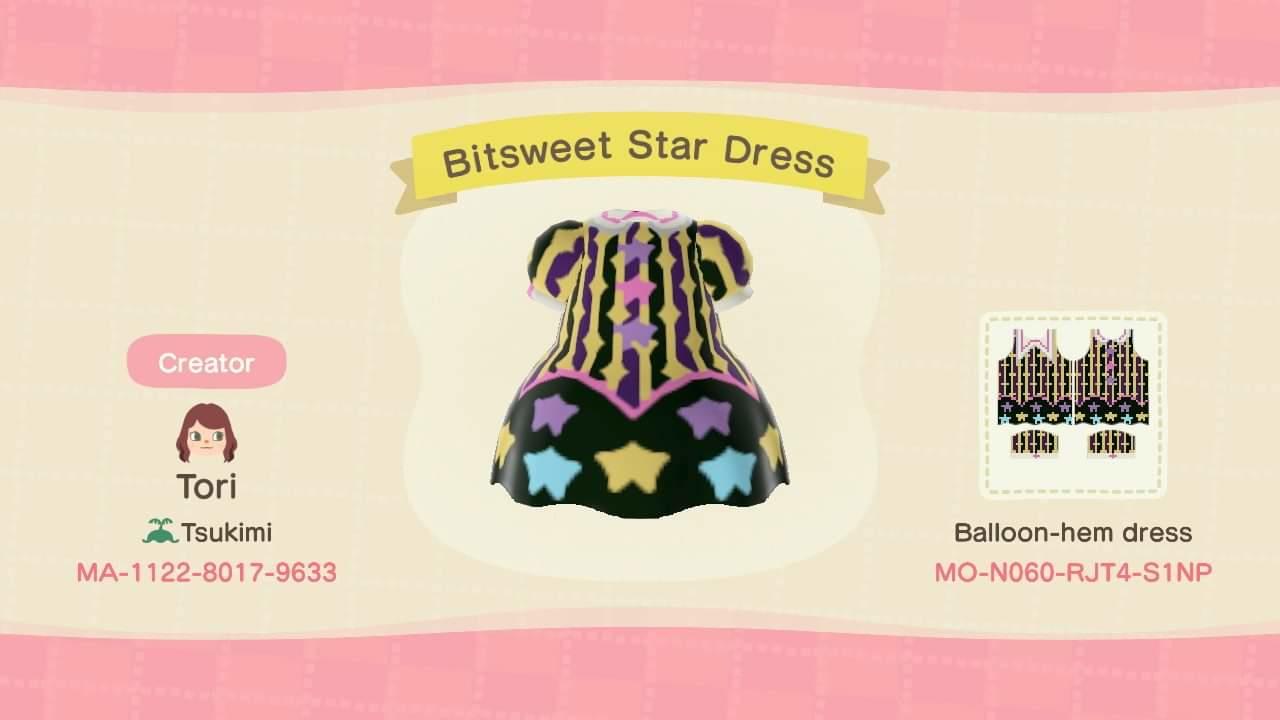 Animal Crossing Design Code: MO-N060-RJT4-S1NP Bitsweet Star Dress