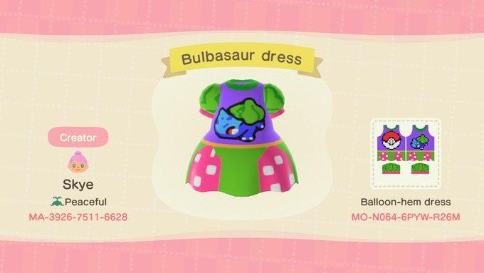 Animal Crossing Design Code: MO-N064-6PYW-R26M Bulbasaur Dress