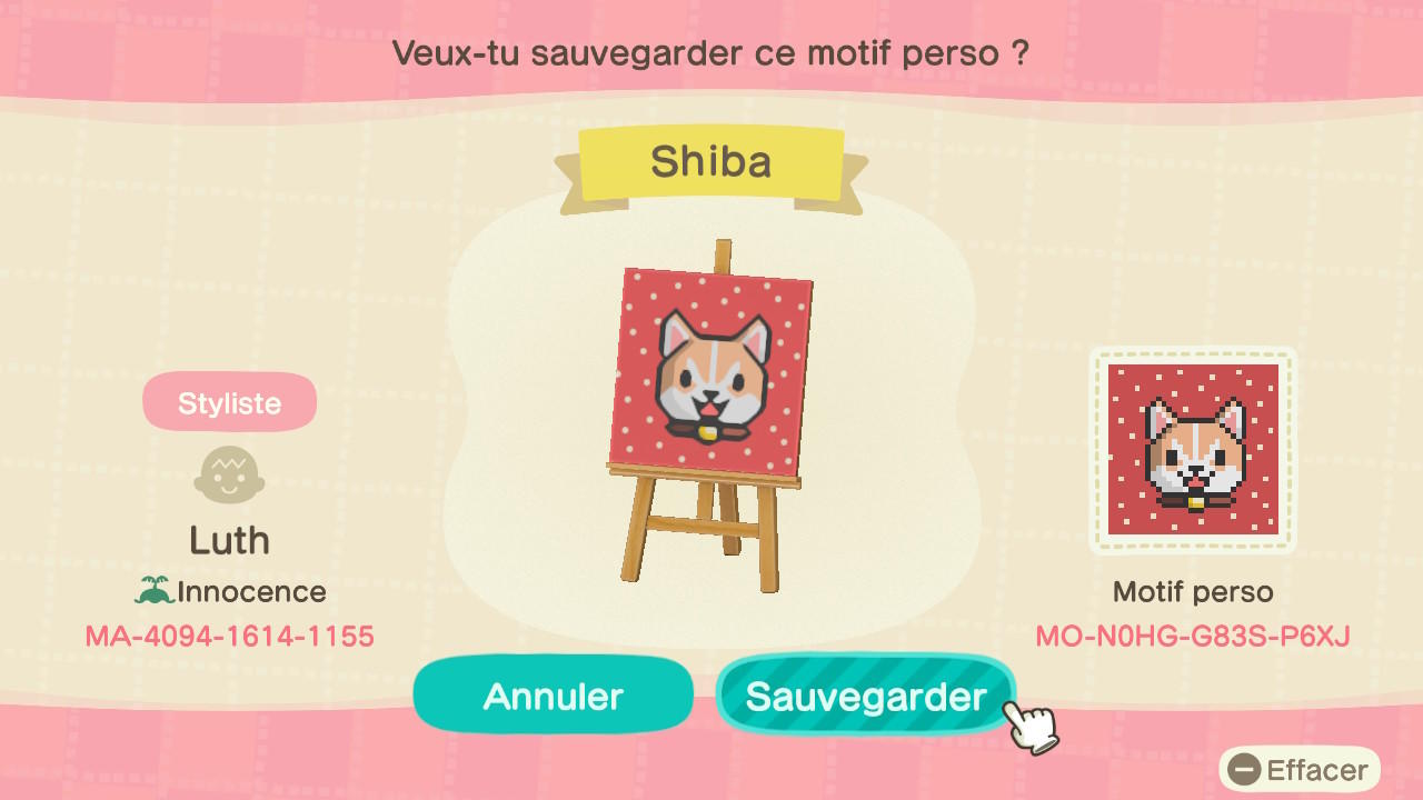 Animal Crossing Design Code: MO-N0HG-G83S-P6XJ Shiba