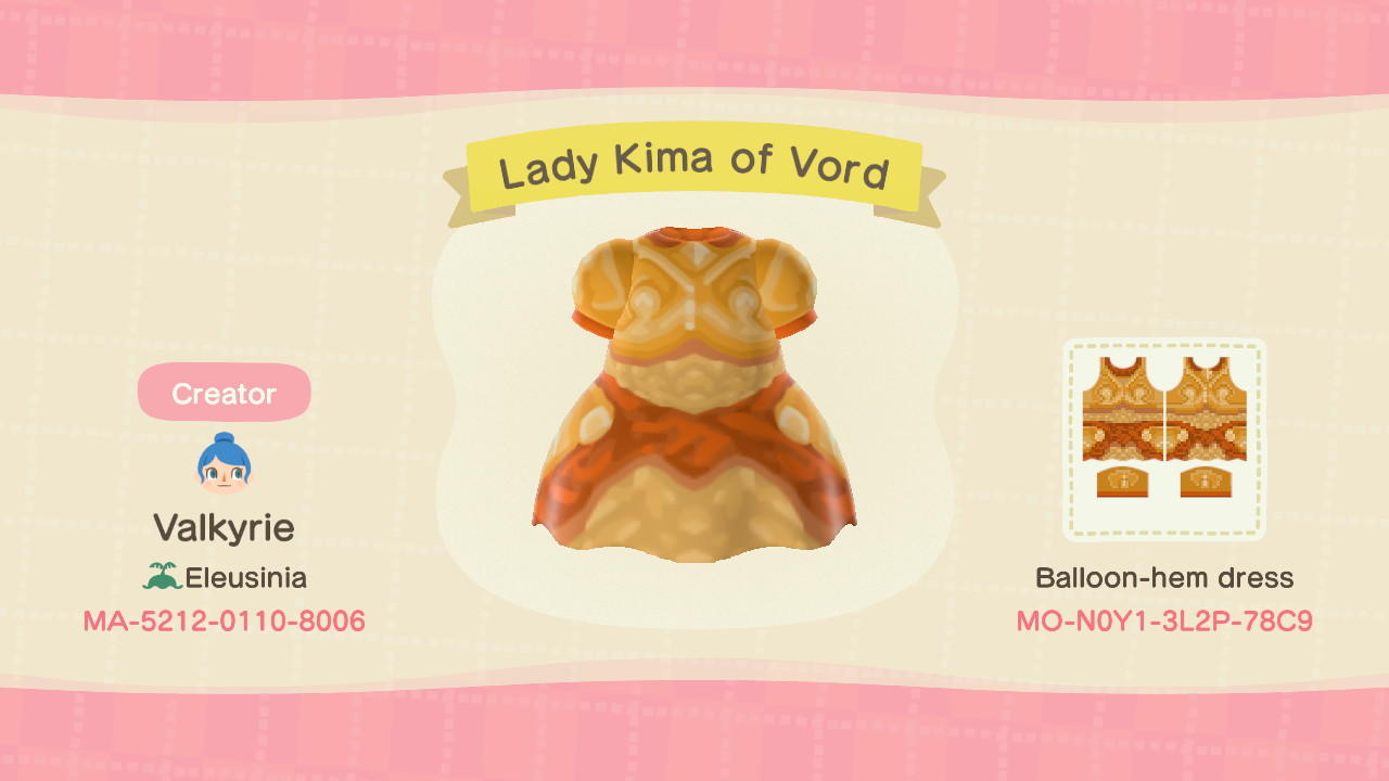 Animal Crossing Design Code: MO-N0Y1-3L2P-78C9 Lady Kima of Vord