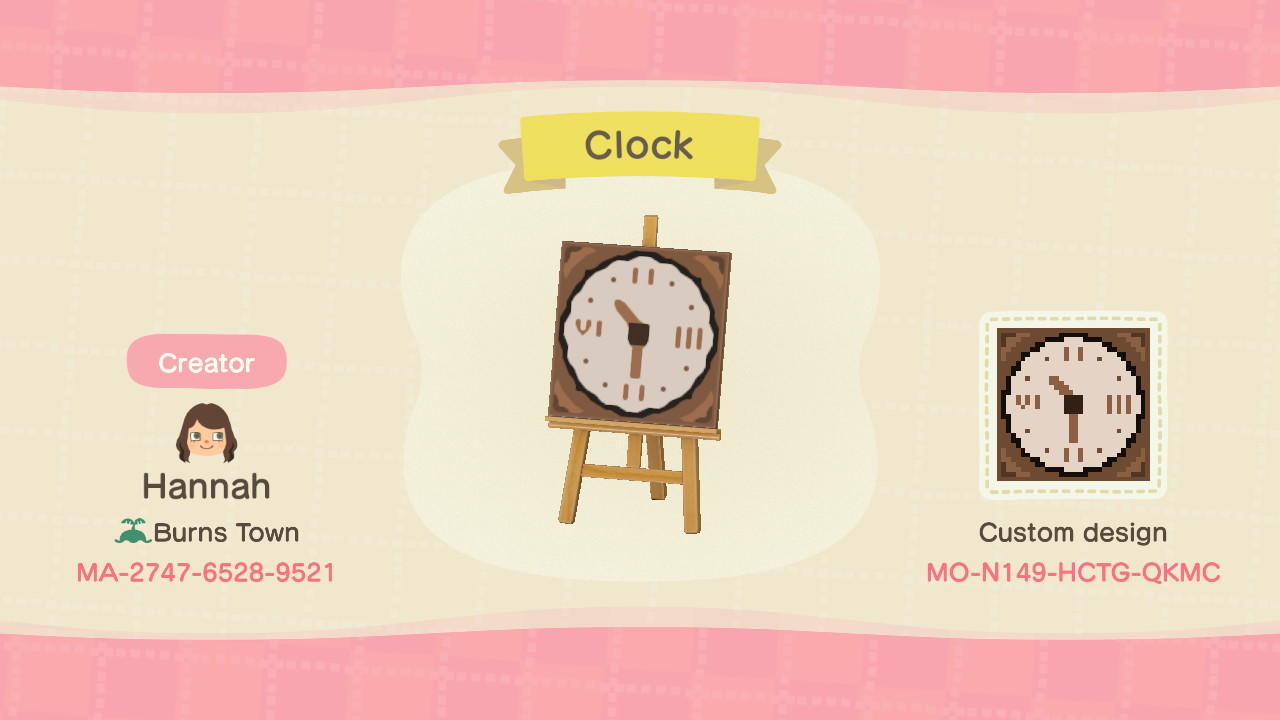 Animal Crossing Design Code: MO-N149-HCTG-QKMC Clock