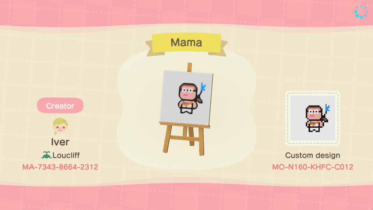 Animal Crossing Design Code: MO-N160-KHFC-C012 Mama