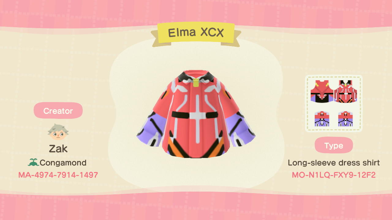 Animal Crossing Design Code: MO-N1LQ-FXY9-12F2 Elma's Bodywear