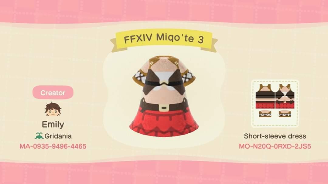 Animal Crossing Design Code: MO-N20Q-0RXD-2JS5 FFXIV Miqote 3