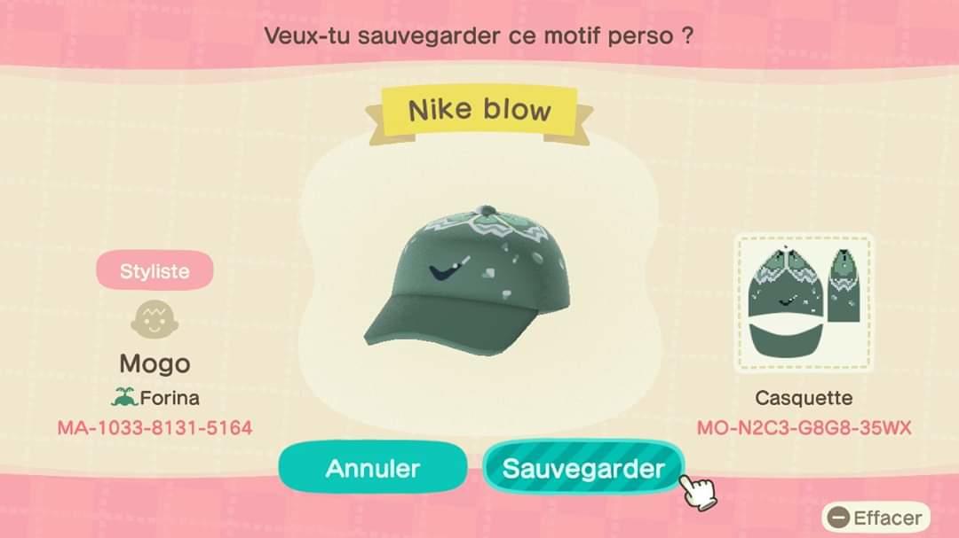 Animal Crossing Design Code: MO-N2C3-G8G8-35WX Nike blow