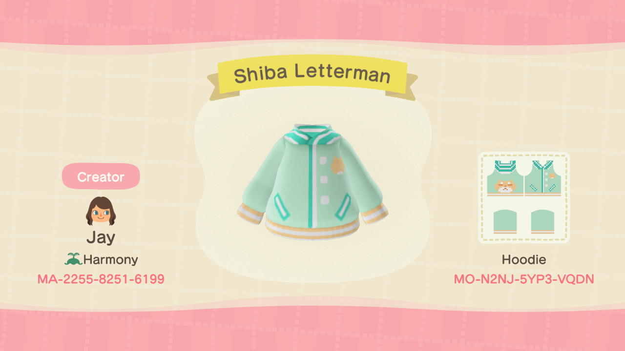 Animal Crossing Design Code: MO-N2NJ-5YP3-VQDN Shiba Inu Letterman