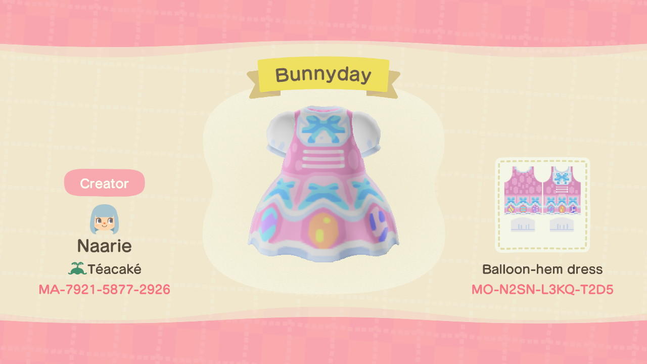 Animal Crossing Design Code: MO-N2SN-L3KQ-T2D5 Bunny Day Dress