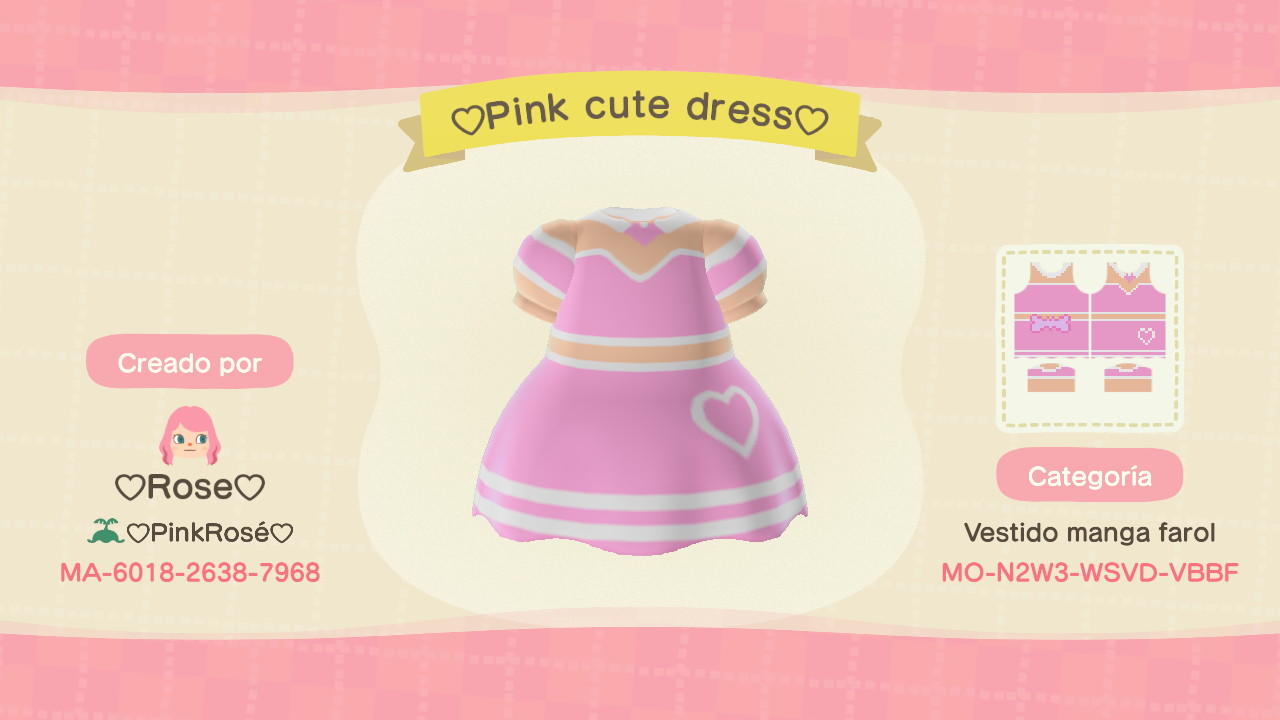 Animal Crossing Design Code: MO-N2W3-WSVD-VBBF Pink Cute Dress