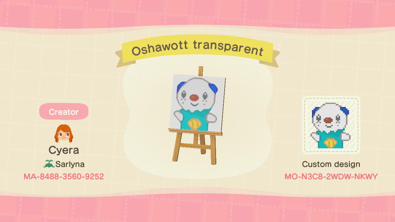 Animal Crossing Design Code: MO-N3C8-2WDW-NKWY Oshawott transparent