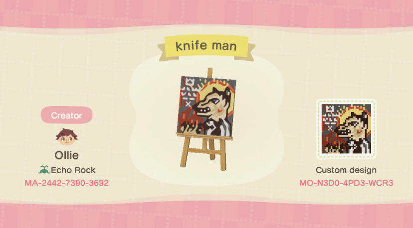 Animal Crossing Design Code: MO-N3D0-4PD3-WCR3 AJJ Knife Man