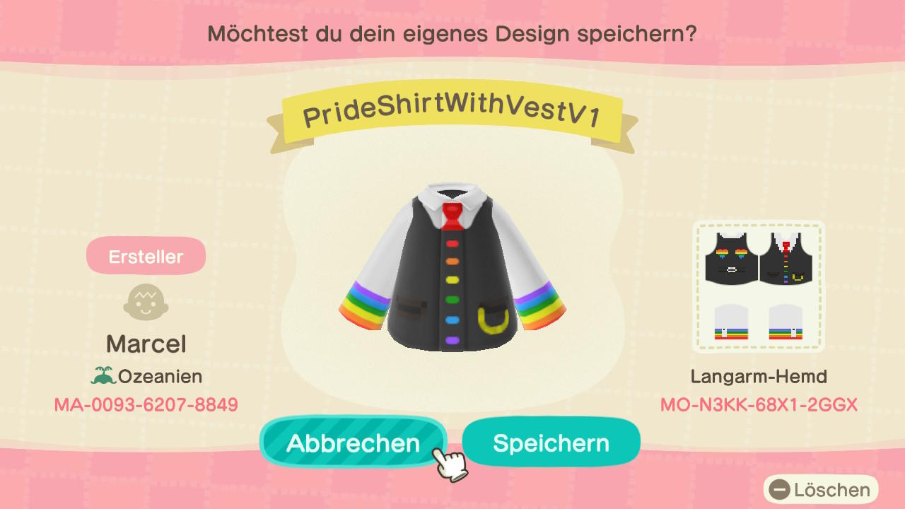Animal Crossing Design Code: MO-N3KK-68X1-2GGX PrideShirtWithVestV1