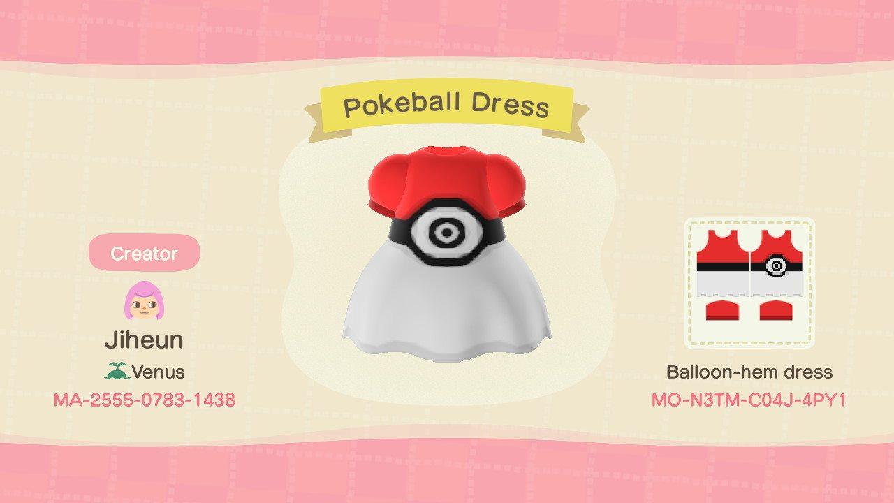 Animal Crossing Design Code: MO-N3TM-C04J-4PY1 Pokeball Dress