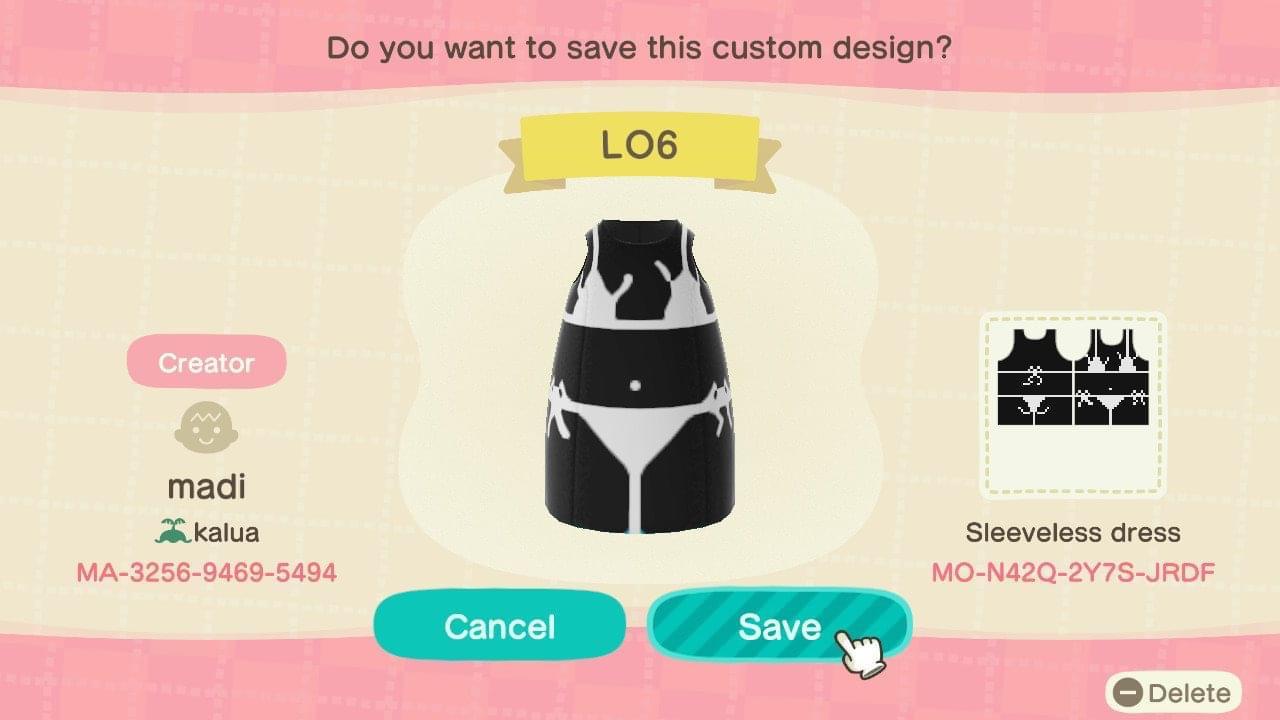 Animal Crossing Design Code: MO-N42Q-2Y7S-JRDF Lazy Oaf suit dress
