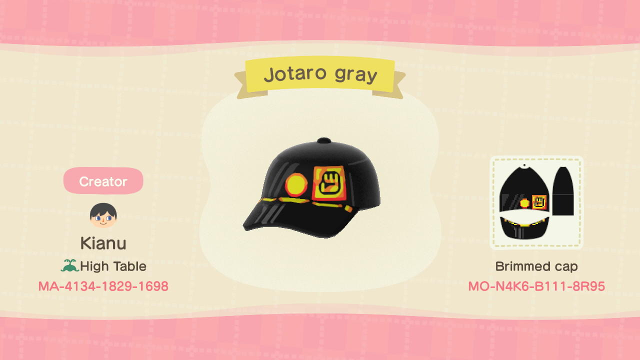 Animal Crossing Design Code: MO-N4K6-B111-8R95 Jotaro gray