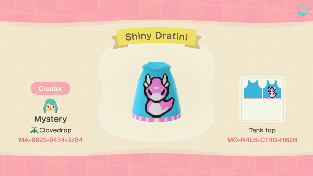 Animal Crossing Design Code: MO-N4LB-CT4D-RB2B Shiny Dratini (Pkmn)
