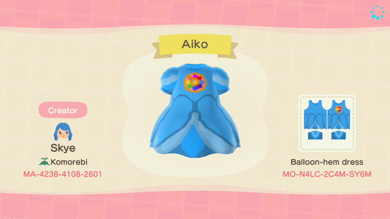 Animal Crossing Design Code: MO-N4LC-2C4M-SY6M Aiko