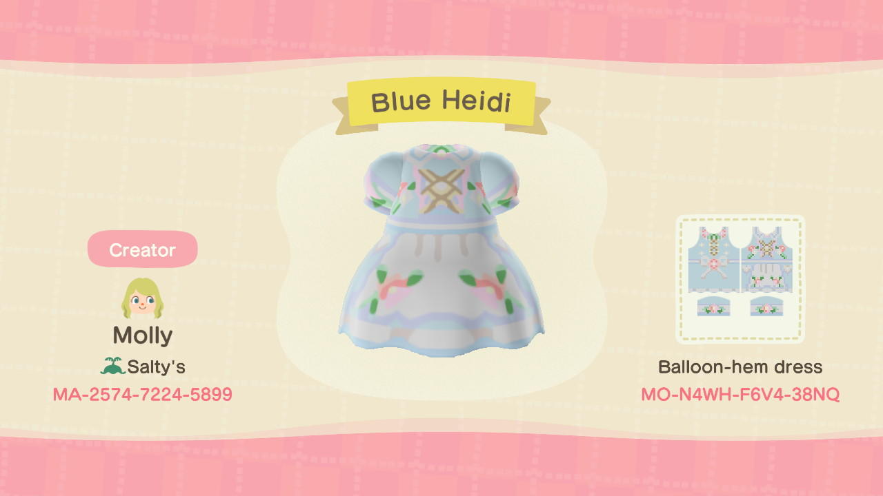 Animal Crossing Design Code: MO-N4WH-F6V4-38NQ Blue Heidi