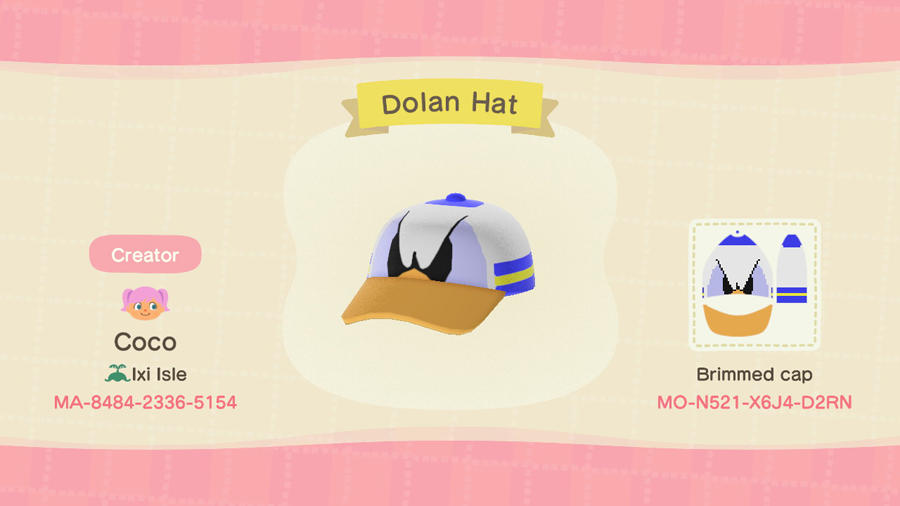 Animal Crossing Design Code: MO-N521-X6J4-D2RN Donald Duck Hat