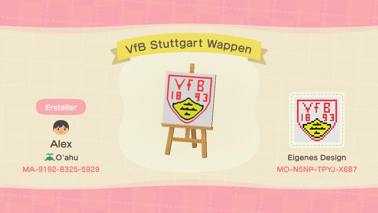 Animal Crossing Design Code: MO-N5NP-TPYJ-X687 VfB Stuttgart Wappen