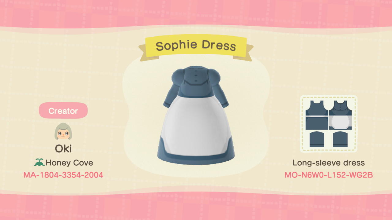 Animal Crossing Design Code: MO-N6WO-L152-WG2B Sophie Dress