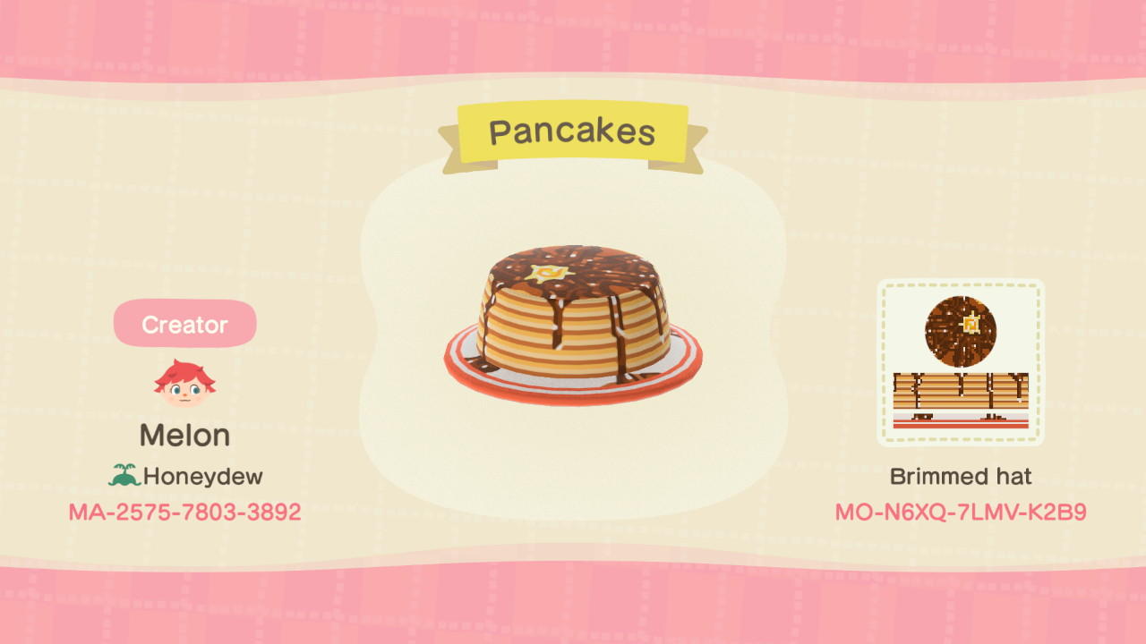 Animal Crossing Design Code: MO-N6XQ-7LMV-K2B9 Pancakes