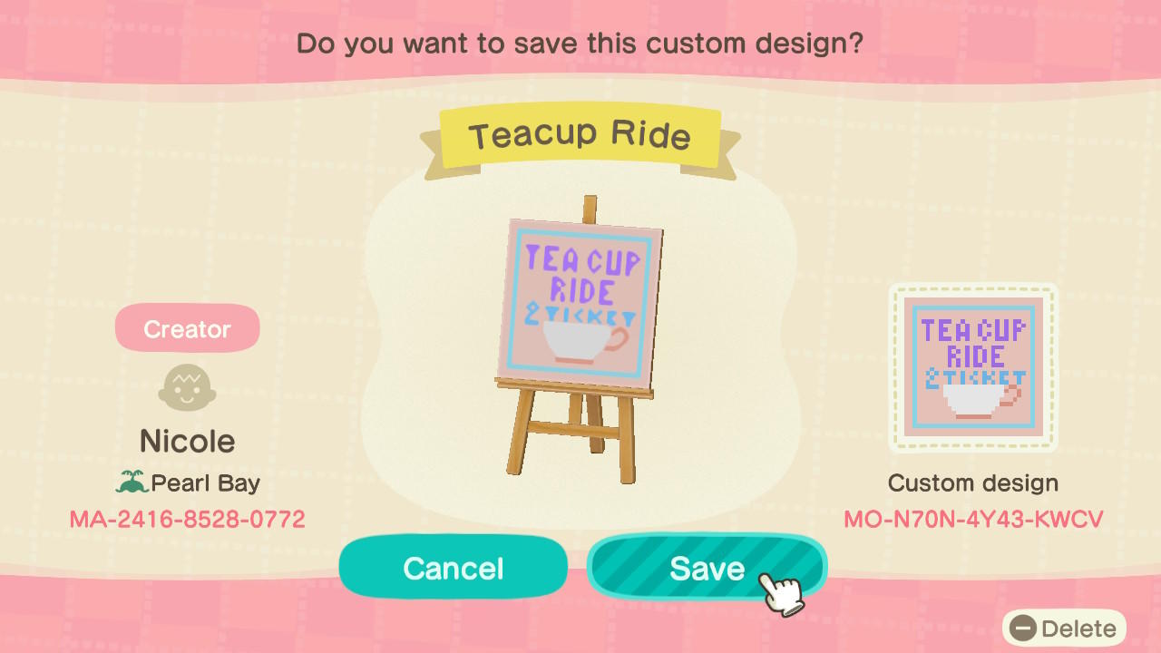 Animal Crossing Design Code: MO-N707-4Y43-KWCV Tea Cup Ride
