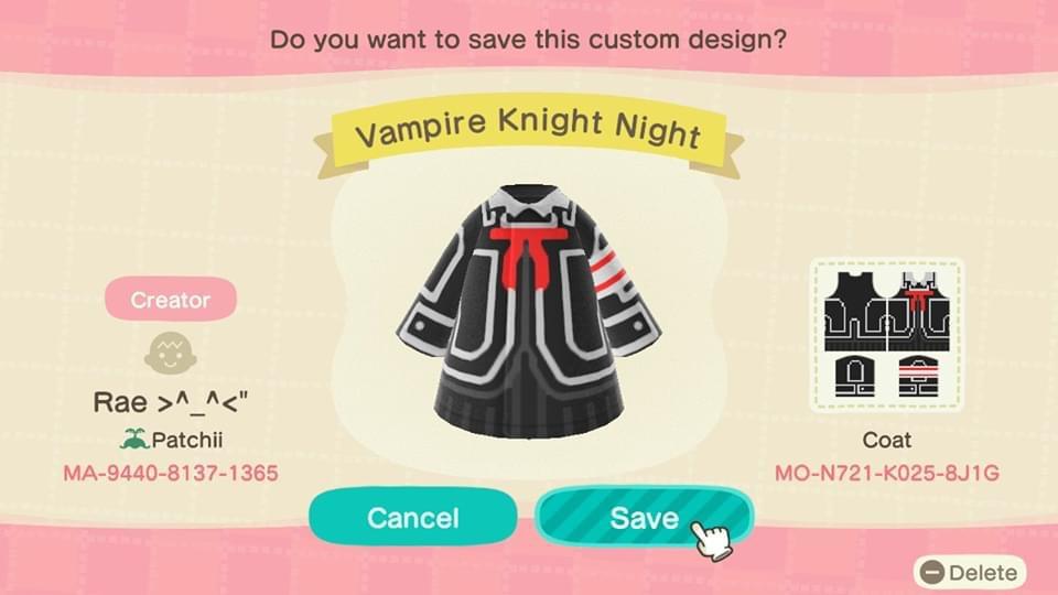 Animal Crossing Design Code: MO-N721-K025-8J1G Vampire Knight Night