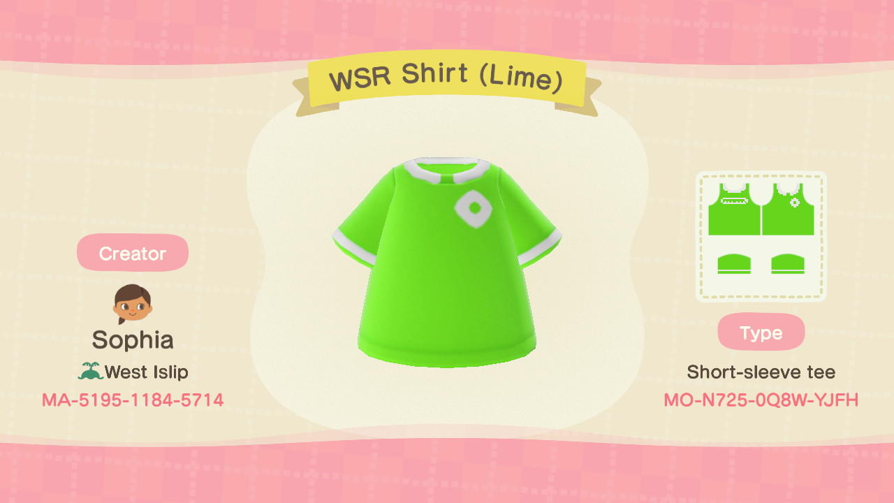 Animal Crossing Design Code: MO-N725-0Q8W-YJFH WSR Shirt (Lime)