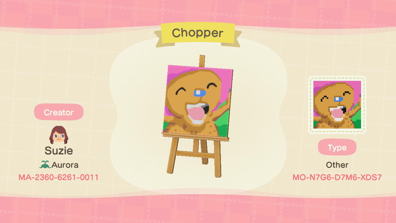 Animal Crossing Design Code: MO-N7G6-D7M6-XDS7 One Piece Chopper
