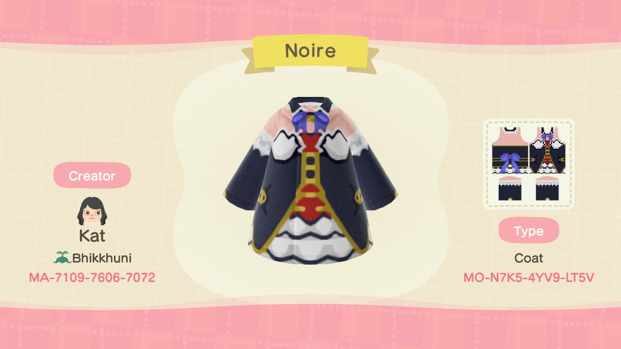 Animal Crossing Design Code: MO-N7K5-4YV9-LT5V Noire (Neptunia)