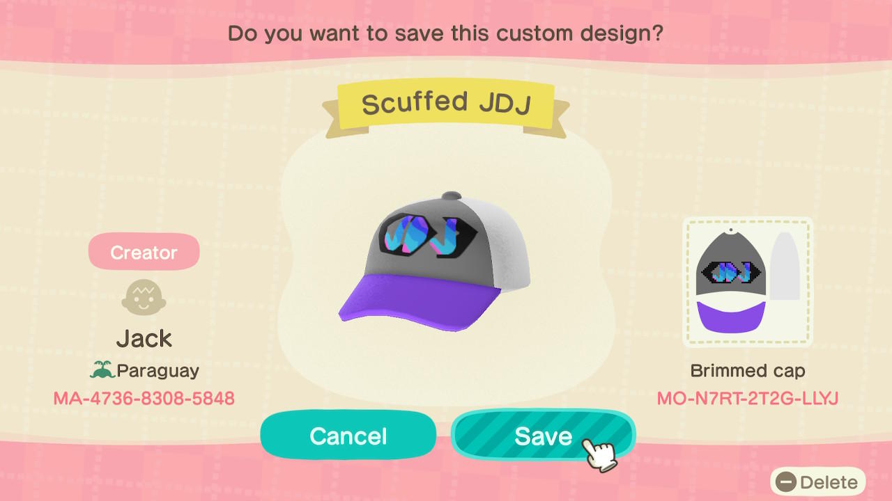 Animal Crossing Design Code: MO-N7RT-2T2G-LLYJ Scuffed JDJ