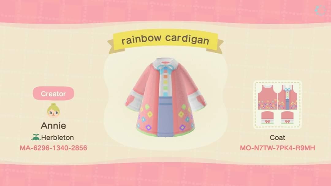 Animal Crossing Design Code: MO-N7TW-7PK4-R9MH rainbow cardigan