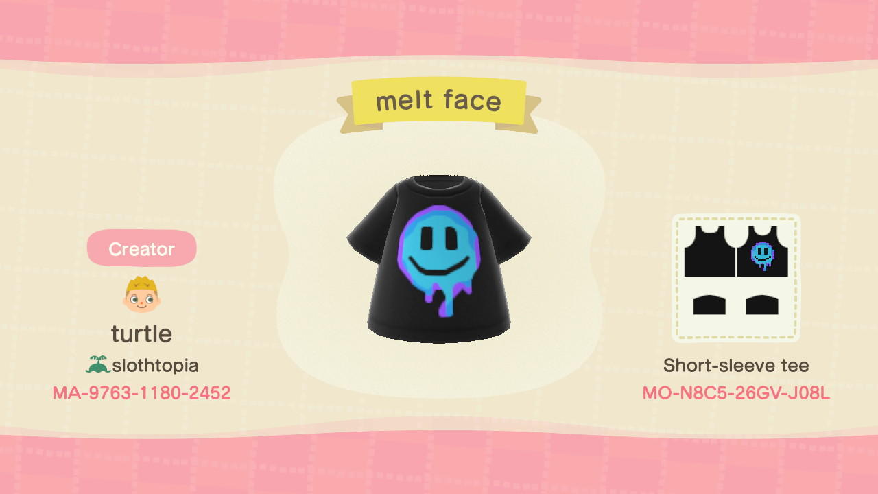Animal Crossing Design Code: MO-N8C5-26GV-J08L melt face
