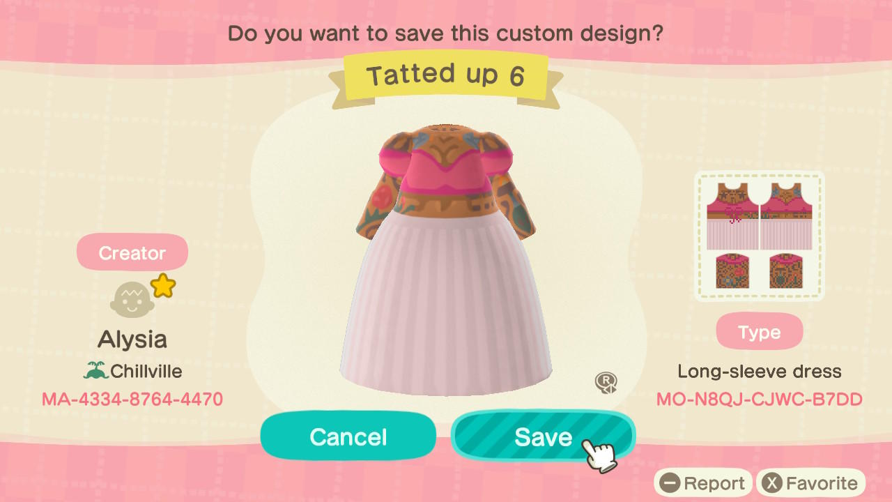 Animal Crossing Design Code: MO-N8QJ-CJWC-B7DD Tatted Up 6
