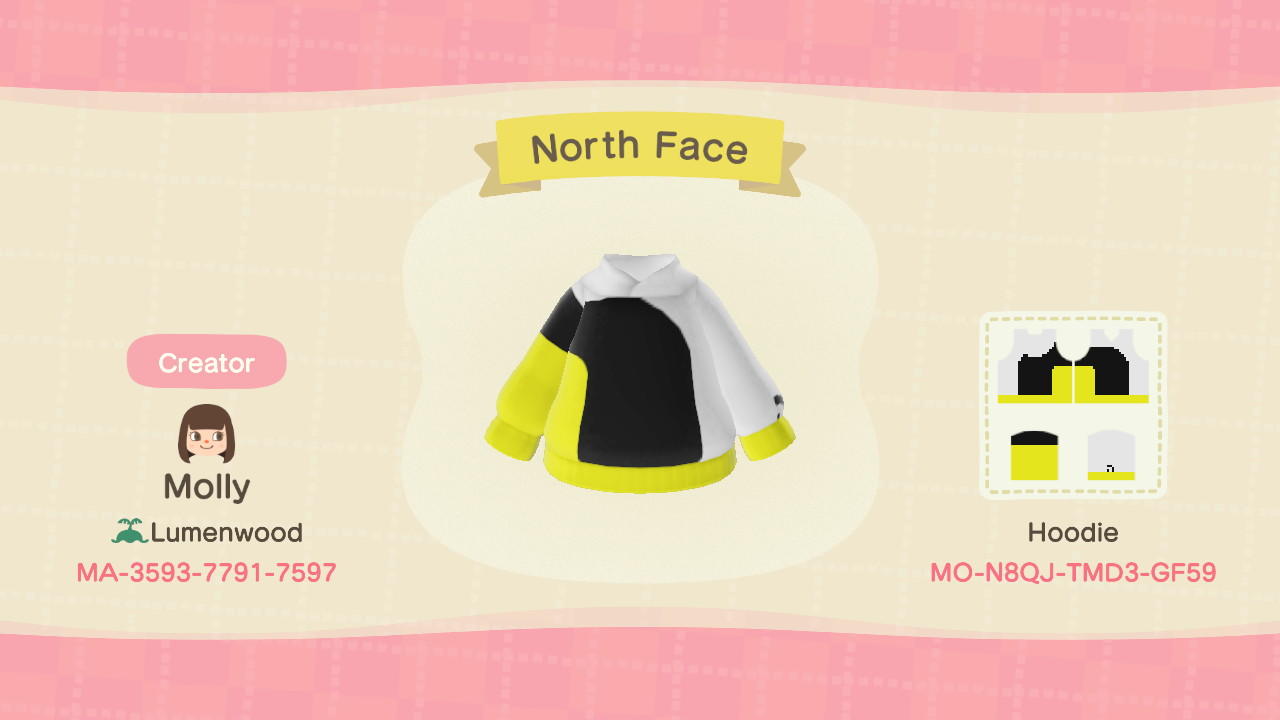 Animal Crossing Design Code: MO-N8QJ-TMD3-GF59 North Face