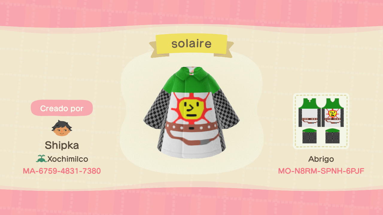 Animal Crossing Design Code: MO-N8RM-SPNH-6PJF Solaire (Dark souls)
