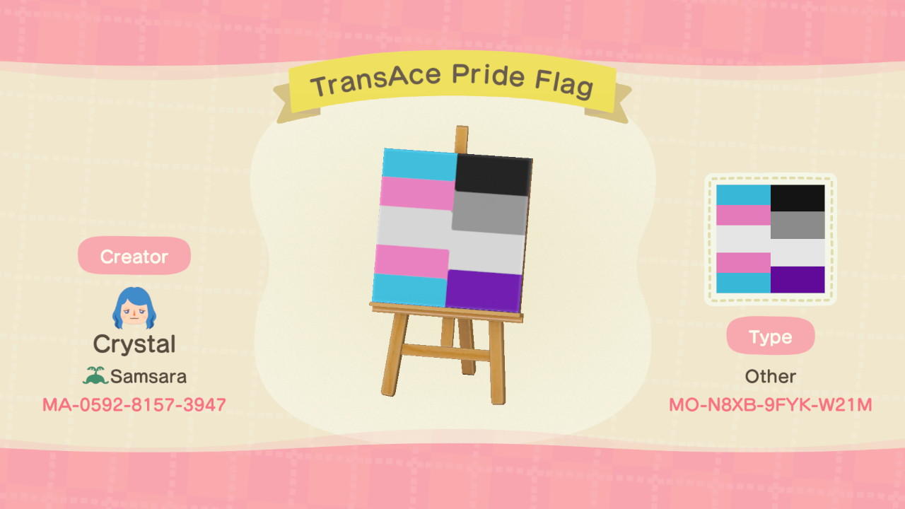 Animal Crossing Design Code: MO-N8XB-9FYK-W21M TransAce Pride Flag