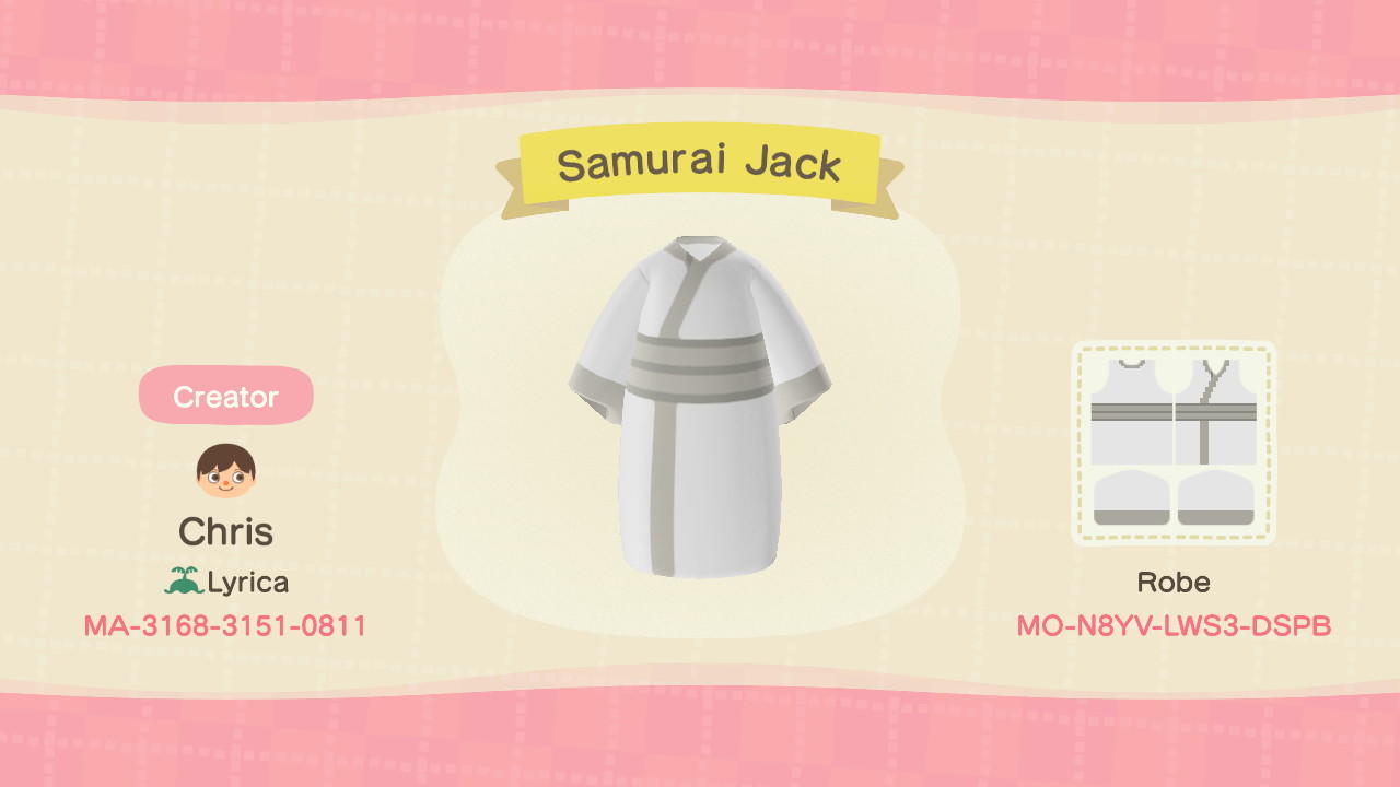 Animal Crossing Design Code: MO-N8YV-LWS3-DSPB Samurai Jack