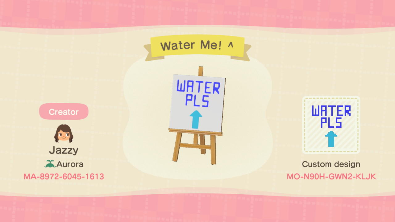 Animal Crossing Design Code: MO-N90H-GWN2-KLJK Water Me! ^