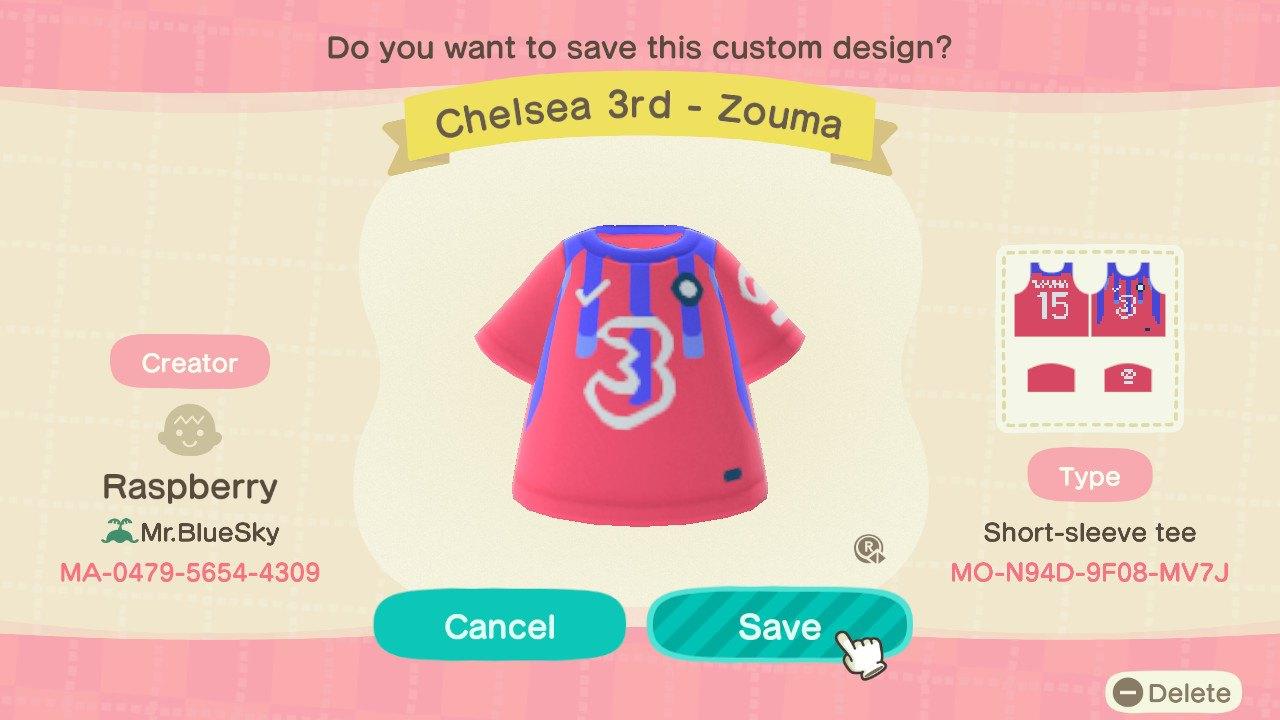 Animal Crossing Design Code: MO-N94D-9F08-MV7J Chelsea 3rd - Zouma