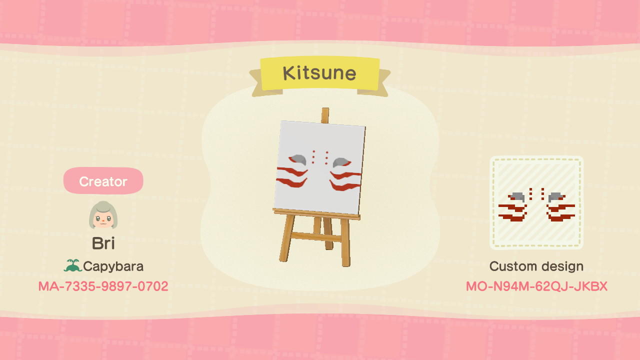 Animal Crossing Design Code: MO-N94M-62QJ-JKBX Kitsune