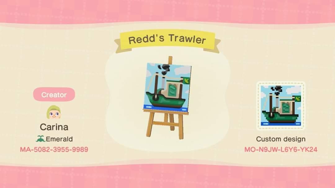 Animal Crossing Design Code: MO-N9JW-L6Y6-YK24 Redd's Trawler