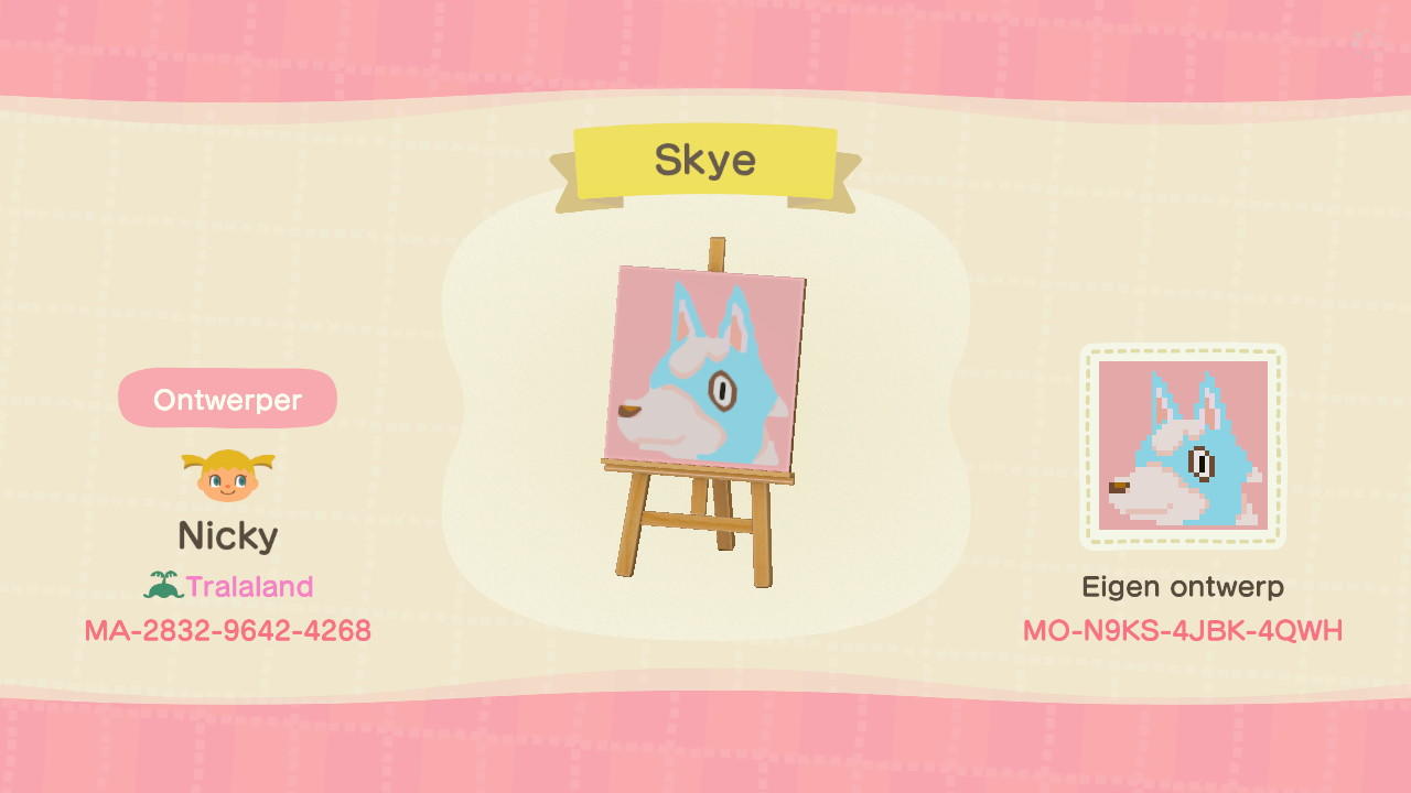 Animal Crossing Design Code: MO-N9KS-4JBK-4QWH Skye
