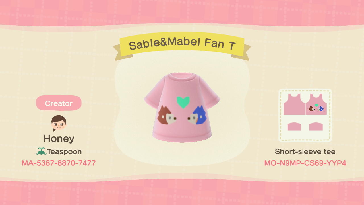 Animal Crossing Design Code: MO-N9MP-CS69-YYP4 Sable & Mabel Fan T