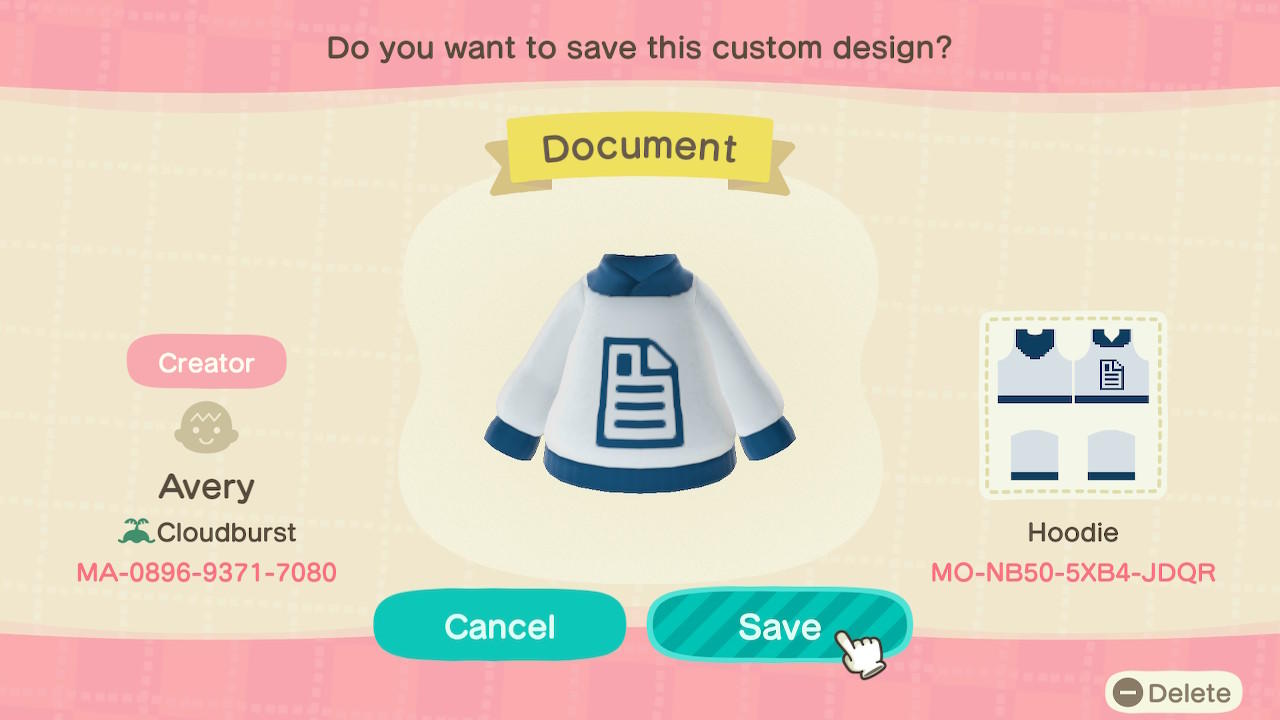 Animal Crossing Design Code: MO-NB50-5XB4-JDQR Document